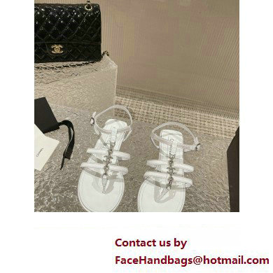 Chanel Satin, Metal  &  Strass Thong Sandals G40128 White 2023
